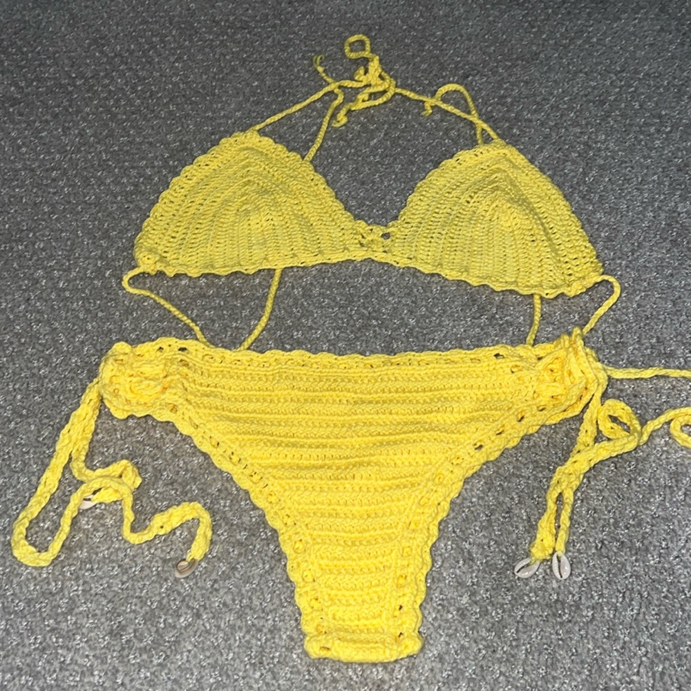 Handmade crochet two piece bikini set in yellow